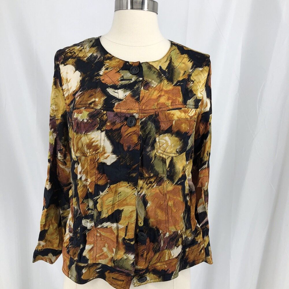 Pendleton Womens 100% Silk Lightweight Top Blouse SIZE M Collarless